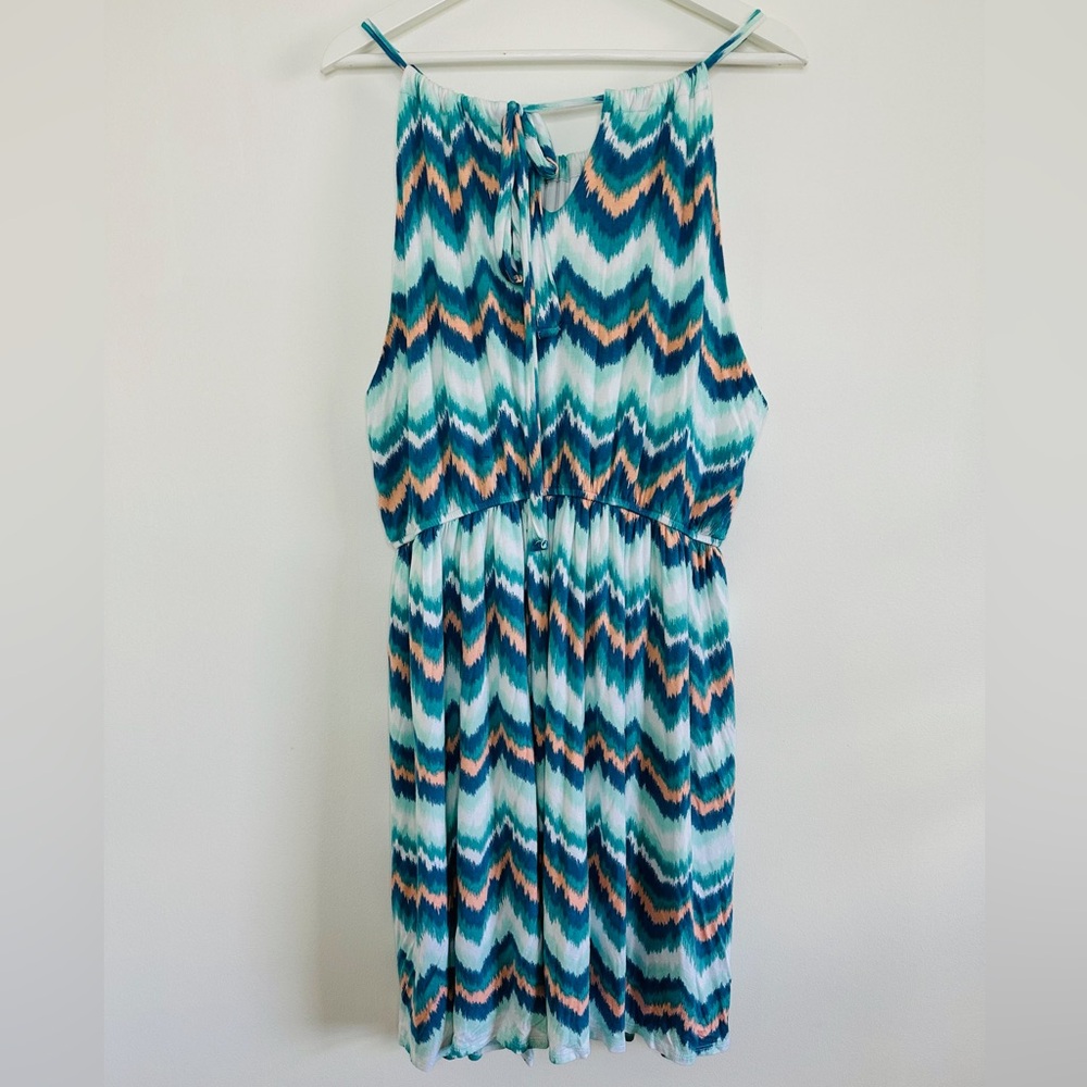 Yellow Star Teal and Coral Halter Dress